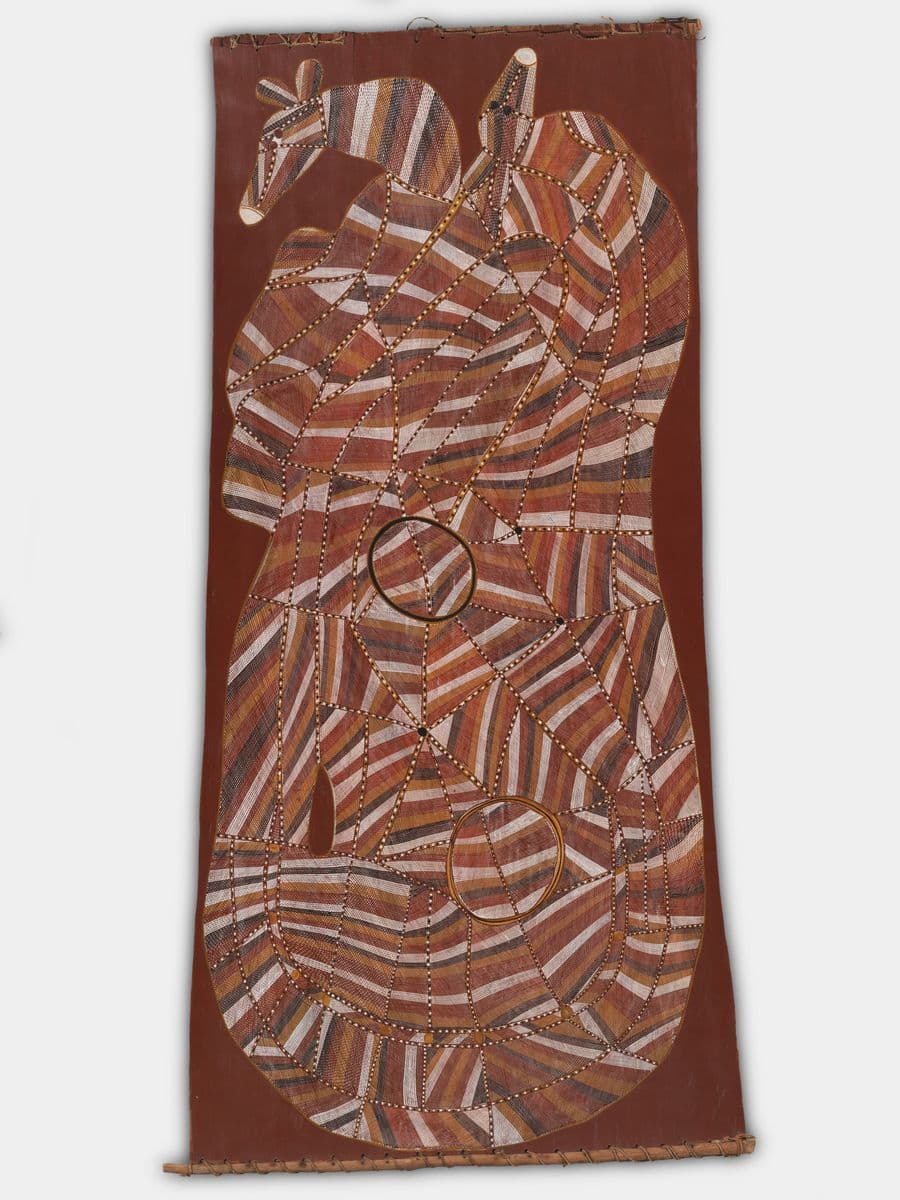 A painting of a kangaroo on bark