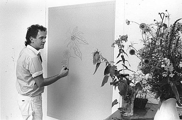 Black and white image of Ed Baynard drawing