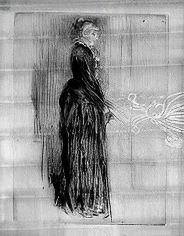 Print of Woman standing in formal dress with Watermark showing