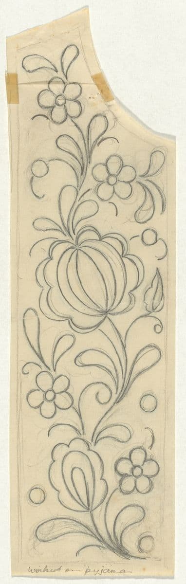 A scan of a template for an evening dress in delicate paper
