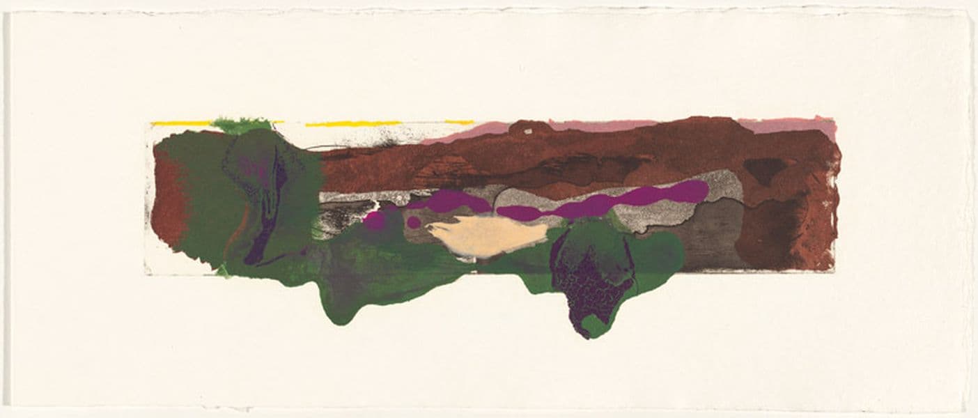 Abstract print in green, brown and purple hues