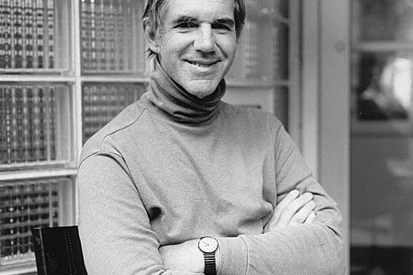 Black and white portrait photo of Sam Posey