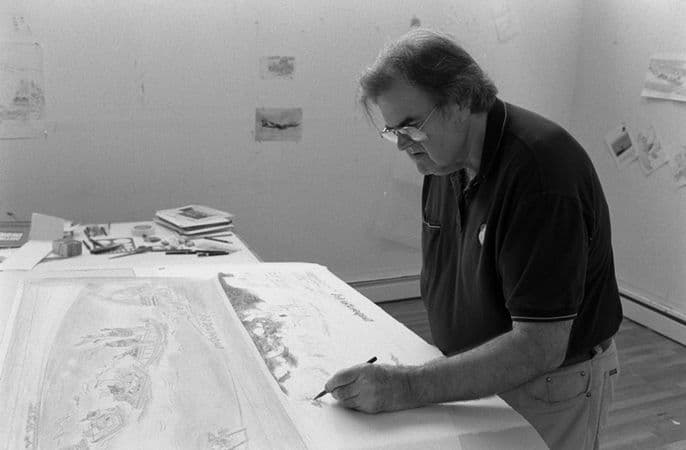 William Crutchfield drawing on Mylar for 'The voyage'