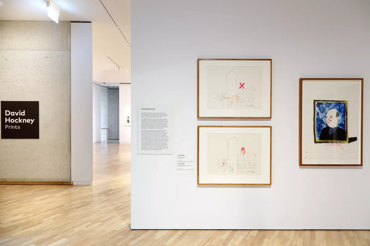 A colour photograph of the Hockey Prints exhibition
