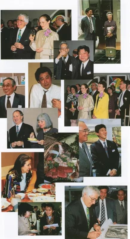 Collage of colour photographs of people celebrating at the Center for Contemporary Graphic Art opening ceremony