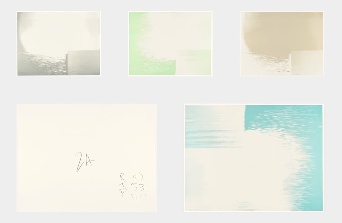 Series of the separated Mylar layers of Keith Sonnier’s Video Still Screen II