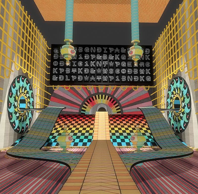 Futuristic staircase digital world