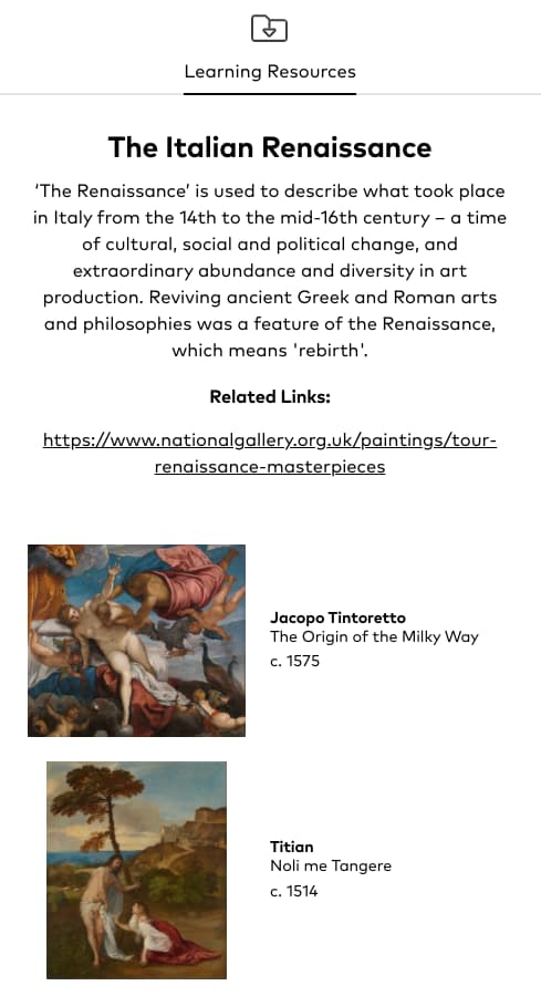 screen capture of web page showing a title, introductory text, and thumbnails of various artworks