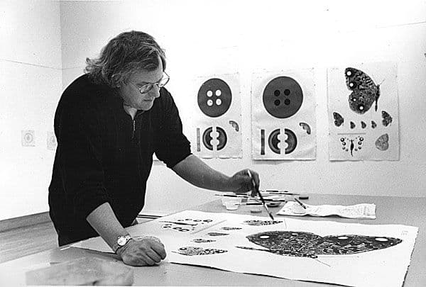 Black and white photograph of Donald Sultan in his studio