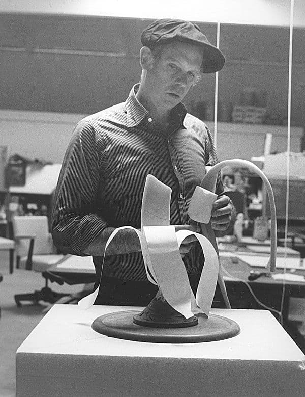 Black and white portrait photo of Claes Oldenburg