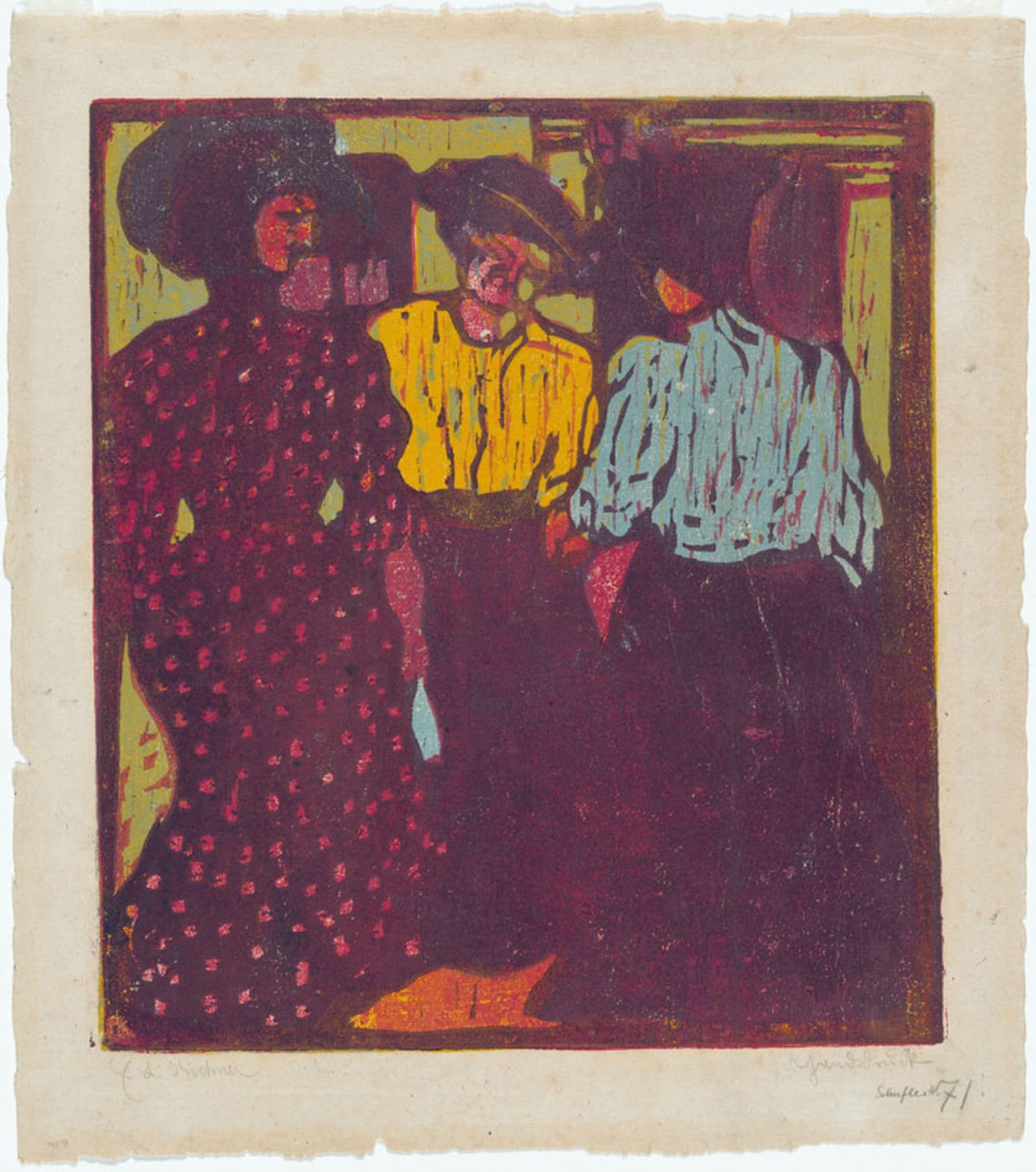 Print of three women conversing