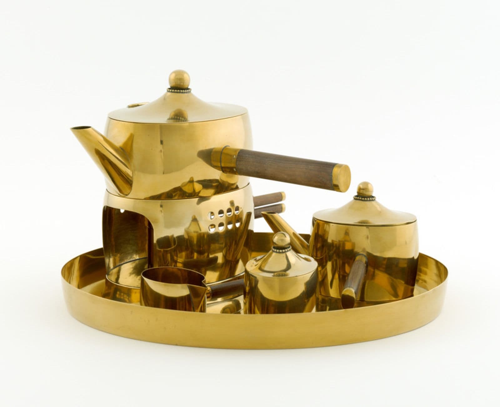 A six piece golden tea service