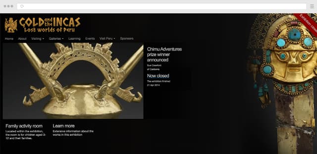 Screenshot of Gold and the Incas: Lost Worlds of Peru Exhibition web page