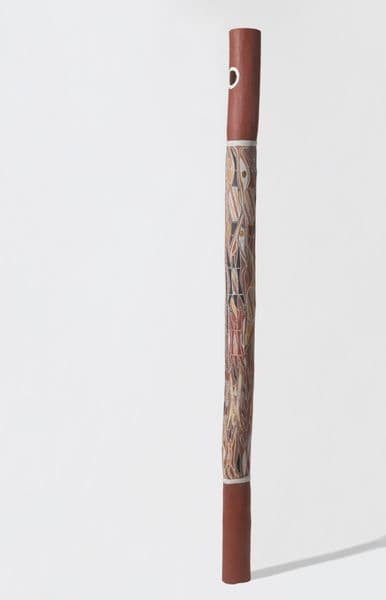 Traditional First Nations burial pole with python, yam and flying fox imagery