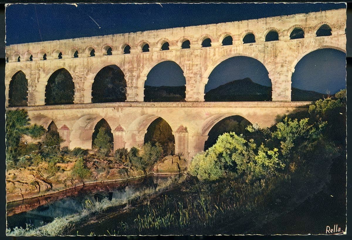 A postcard sent by Ellsworth Kelly, showing a Roman acquaduct.
