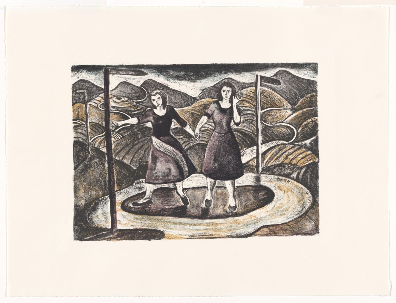 Print of two women in a landscape