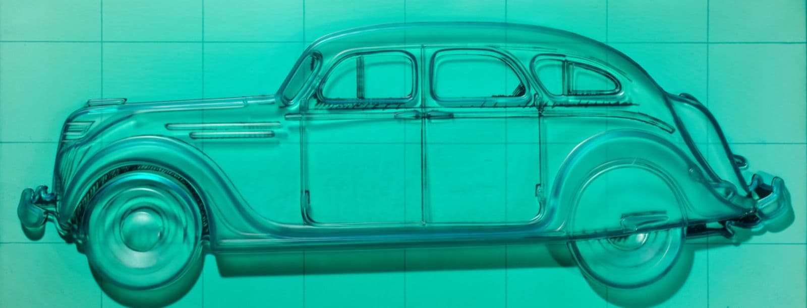 Print of a car with a blue see-through overlay