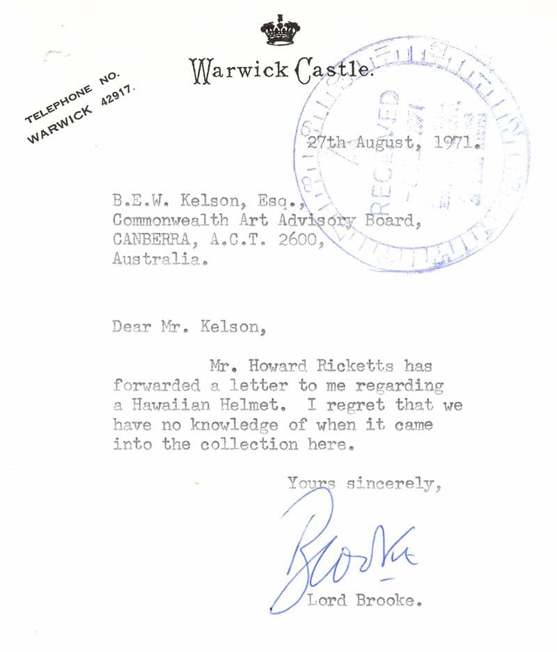 A letter from Lord Brooke to Mr Kelson