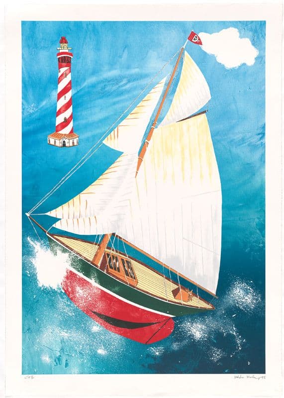 Malcolm Morley, Pamela running before the wind with a Dutch lighthouse, Lithograph on Rives BFK paper, 1998. Edition of 60.