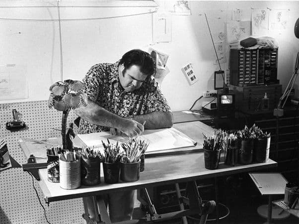 William Crutchfield drawing on drafting table
