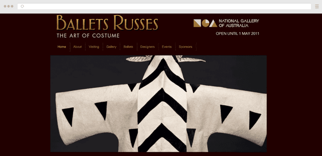 Screenshot of Ballet Russes the Art of Costume Exhibition web page