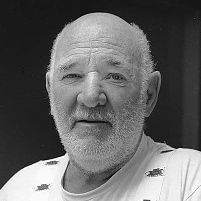 Black and white photograph of Malcom Morley