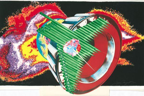 A collage of Futuristic, multicoloured spaceship imagery