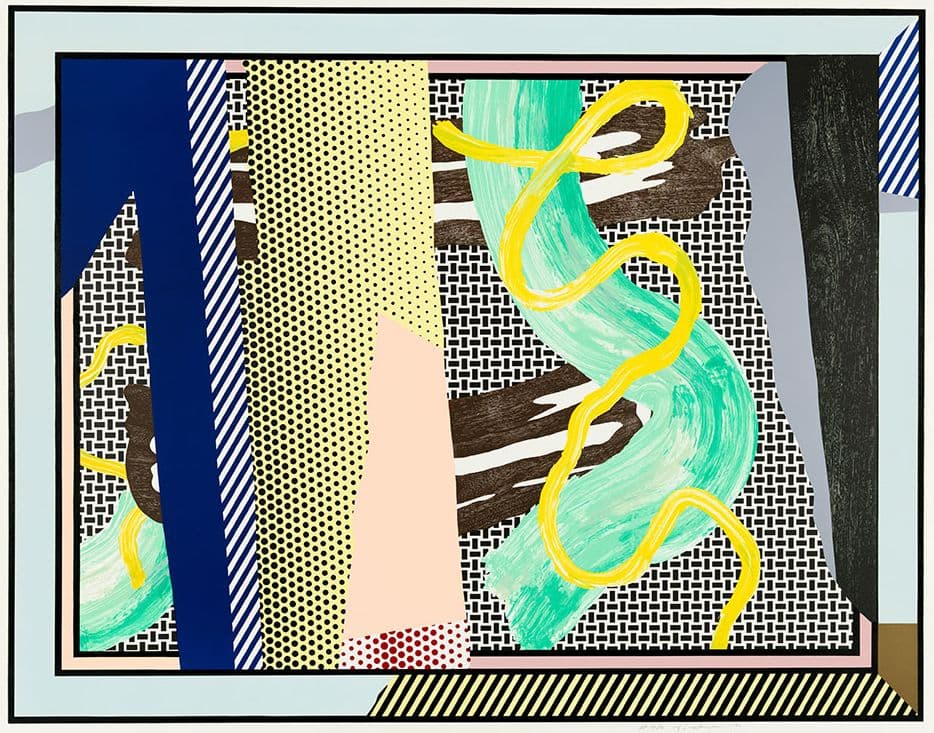 An abstract print with vertical and curled lines