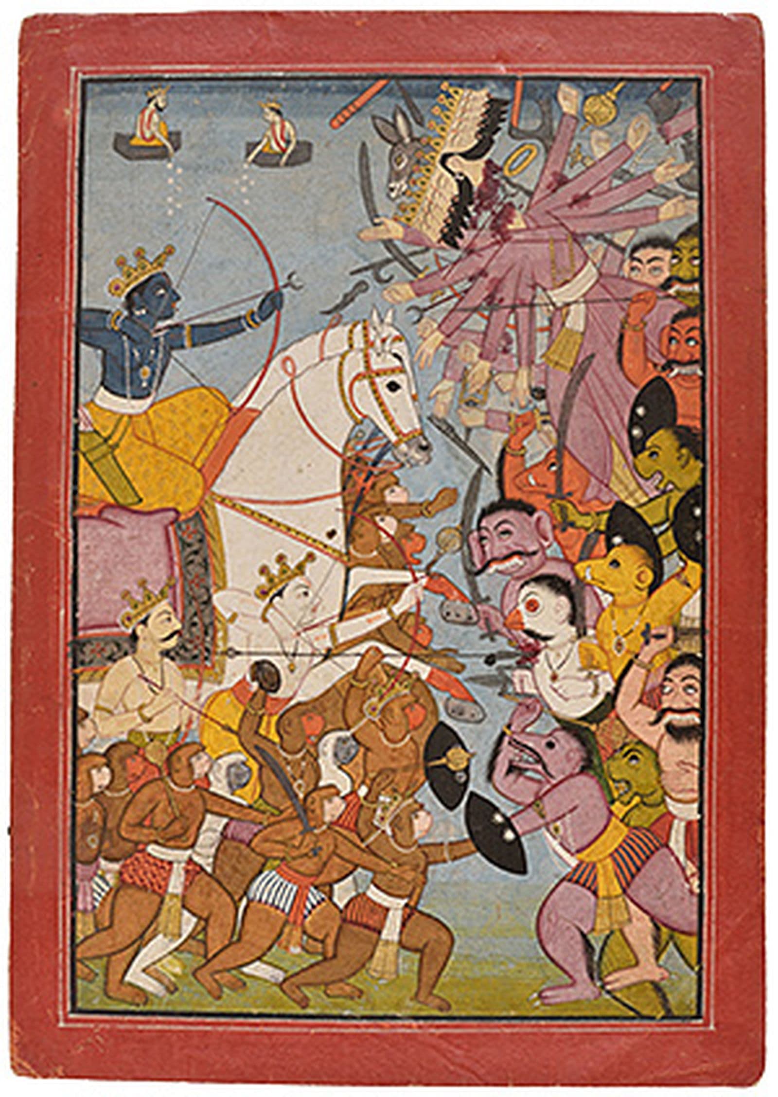 a painted battle scene between gods and men