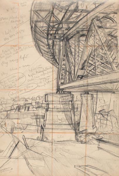 A sketch of a bridge in pencil on paper