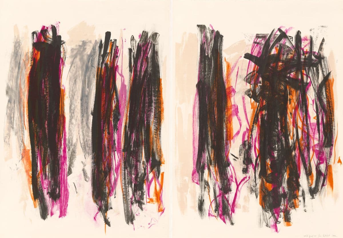 Black, pink and orange abstract expressionist painting