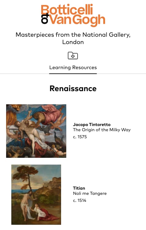 screen capture of web page showing two thumbnails of works of art under a title