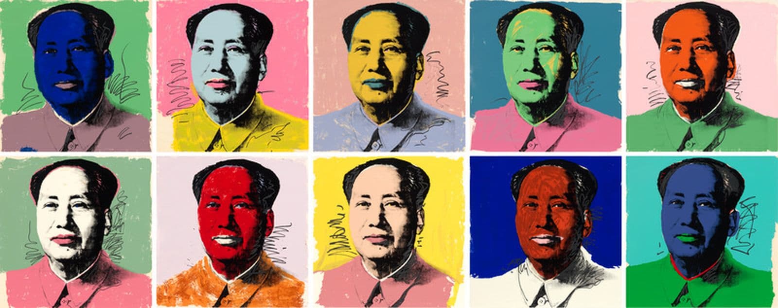 A 6x2 grid of images of Mao Zedong in different colourways