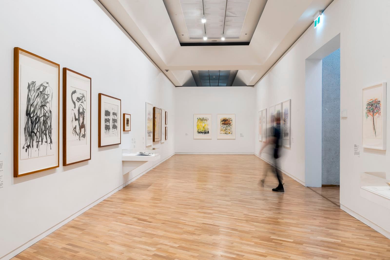 Motion view of person walking through an Art Gallery Exhibition