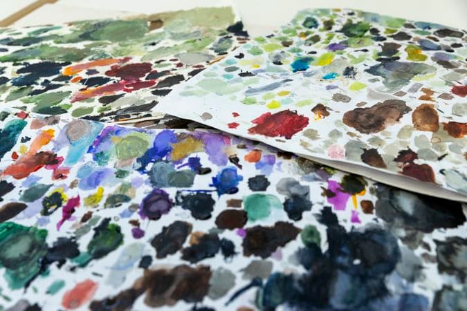 Mixed blots of colour on paper colour palettes