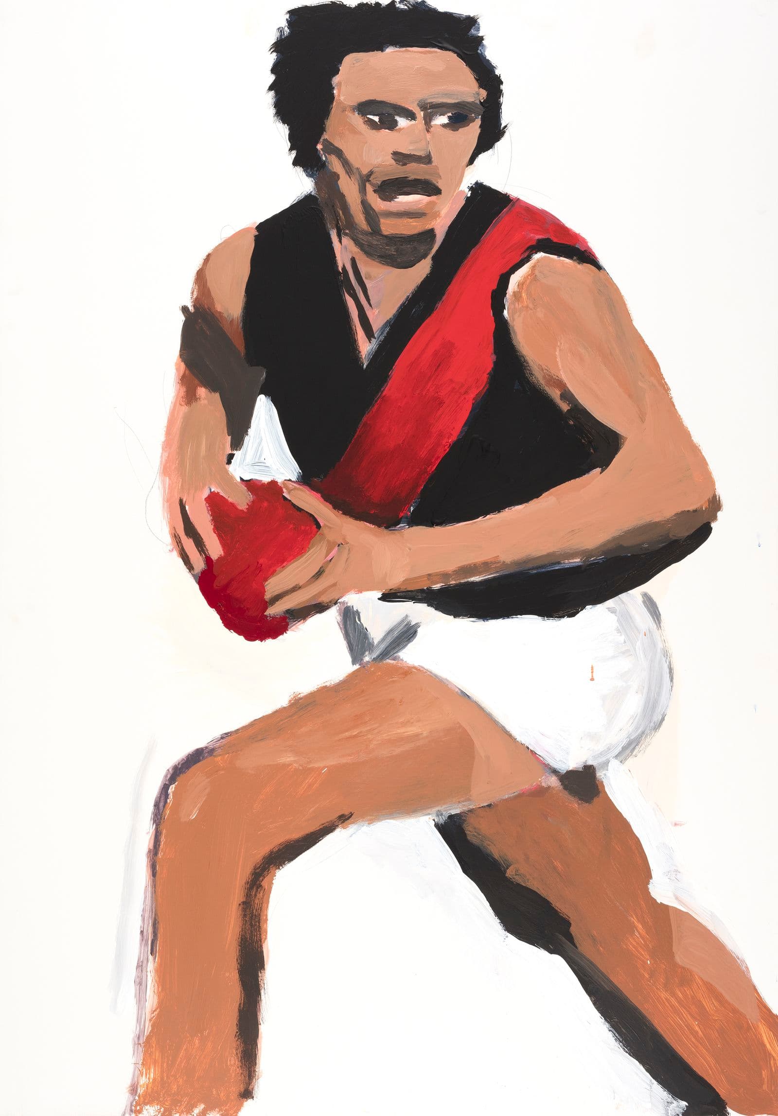 A painting of an AFL player kicking a football