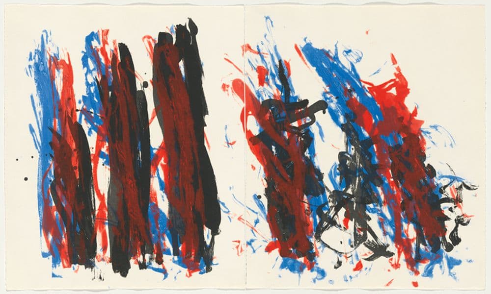Abstract work in blue, red and black ink