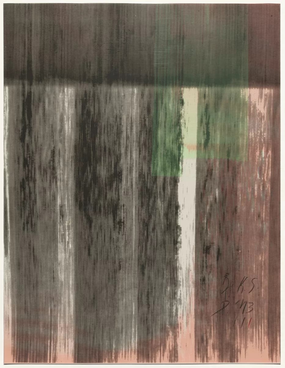 Abstract print of black, red and green paintwork