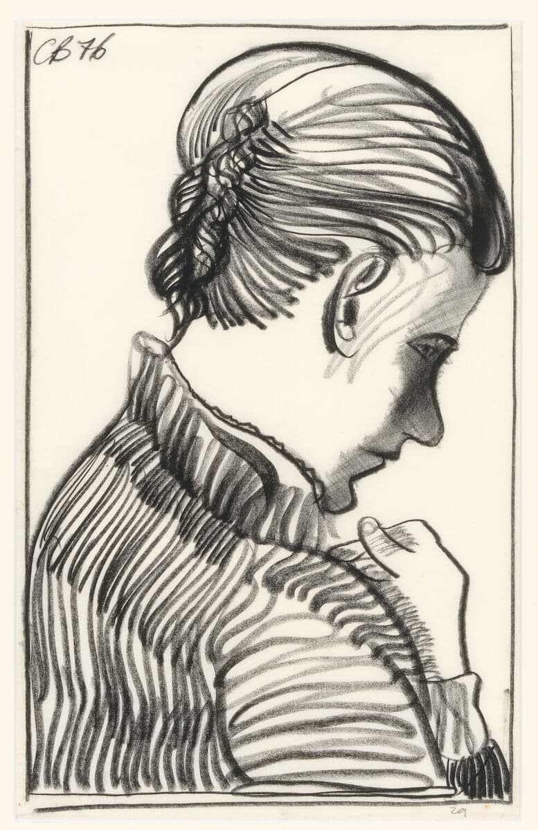 Black and white drawing of a woman's portrait