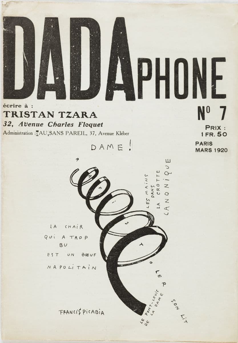 The cover of a Dada art movement magazine, showing a groovy illustrated spiral spinning through space.