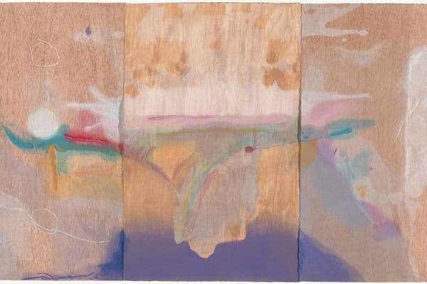 Woodcut printed in colour inks on three pages