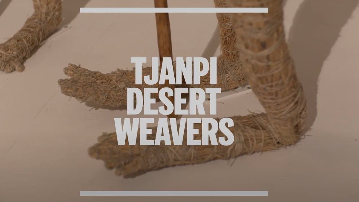 Video still of text saying “Tjanpi Desert Weavers”