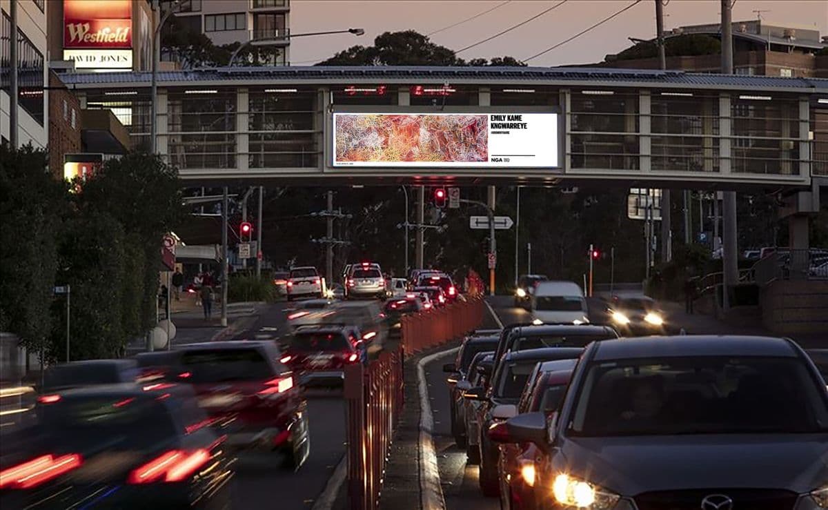 Emily Kam Kngwarray's Yam awely on an ooh media billboard