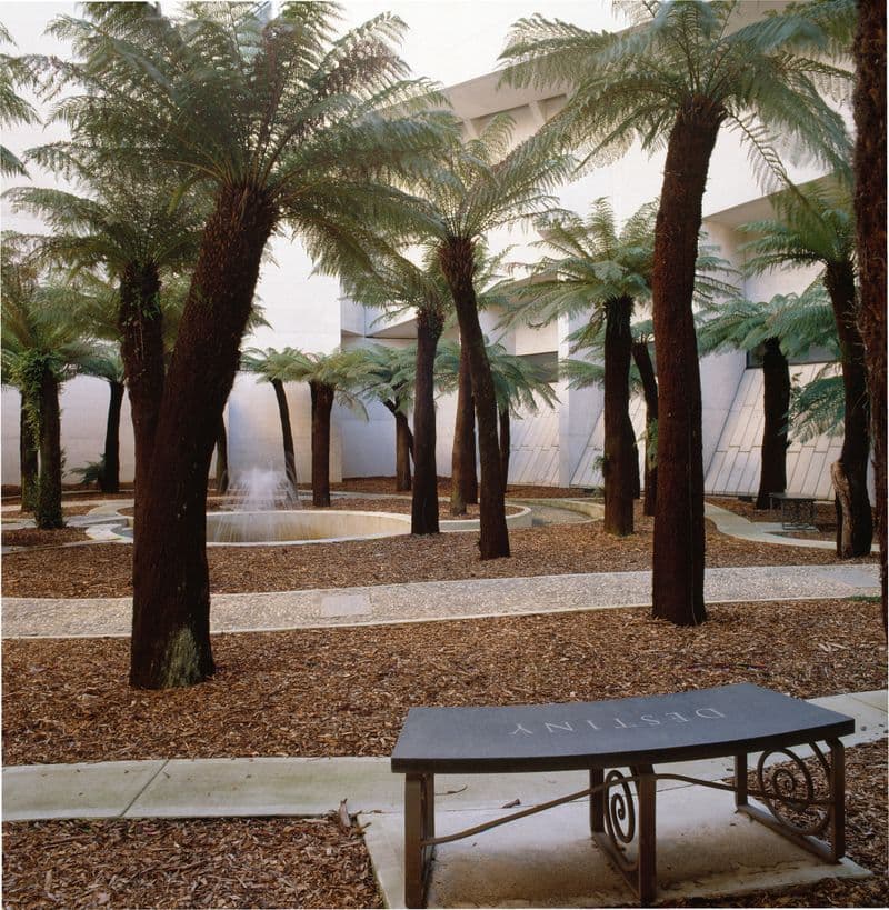 Photograph of Fiona Hall's Fern Garden with seat