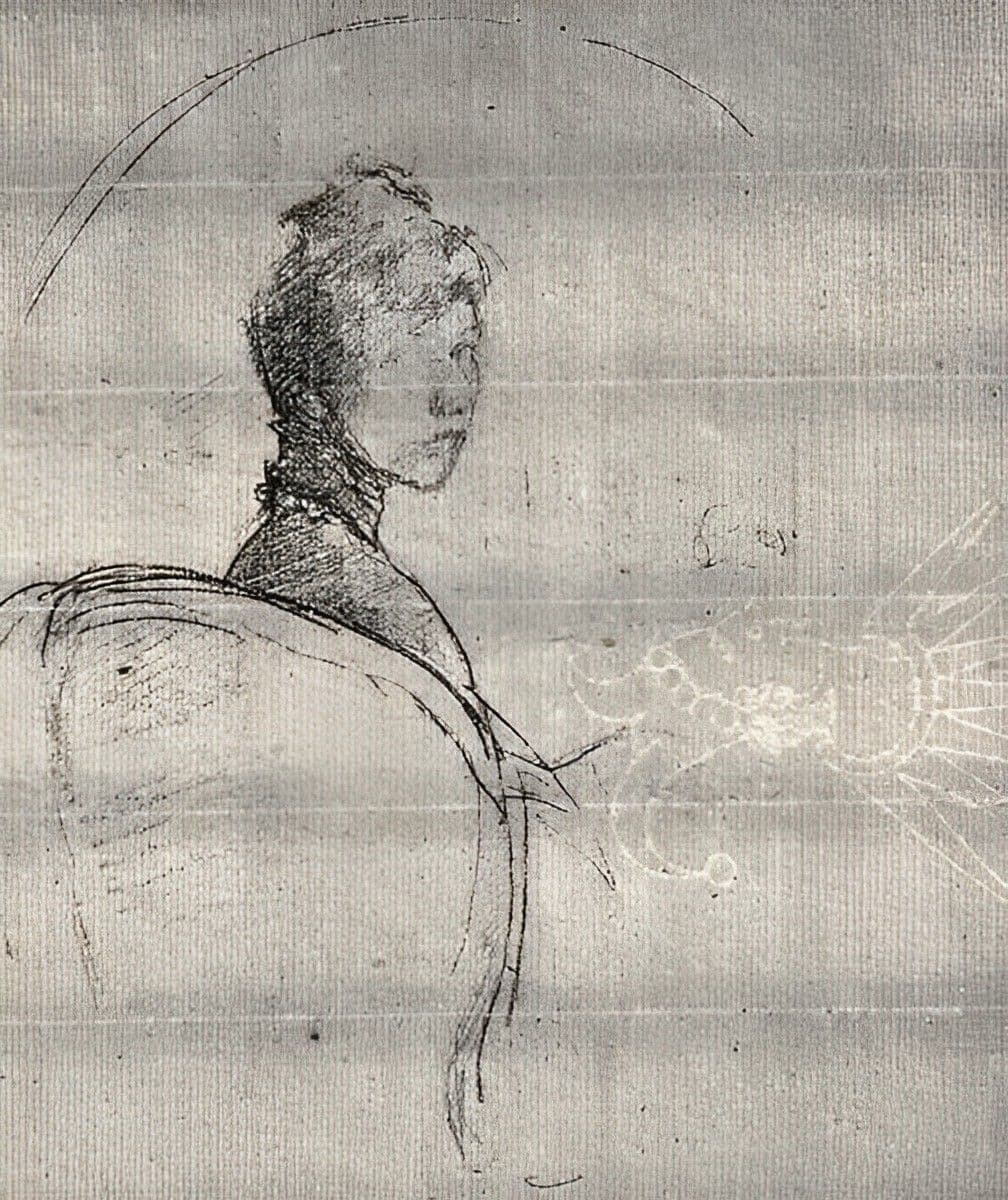 Portrait print of woman with foolscap watermark showing on right side