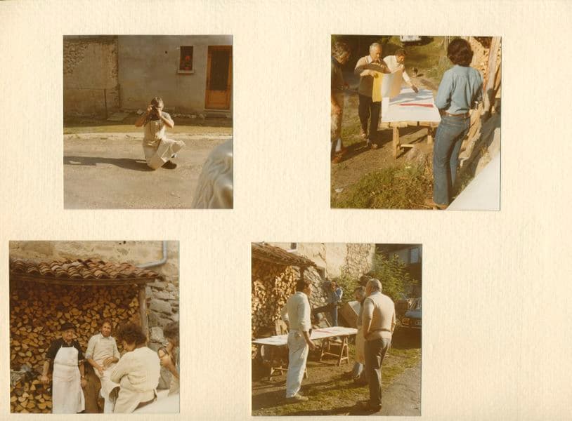Scrapbook page with four colour photographs of artists