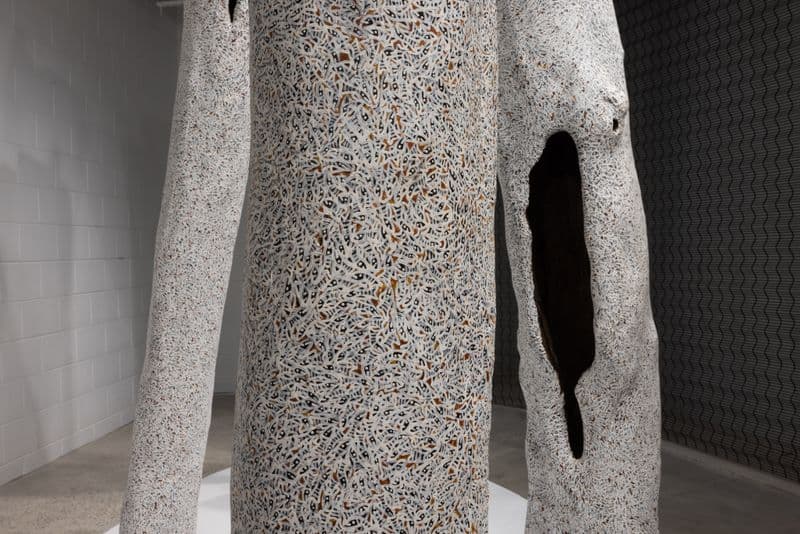 A picture of painted ceremonial poles