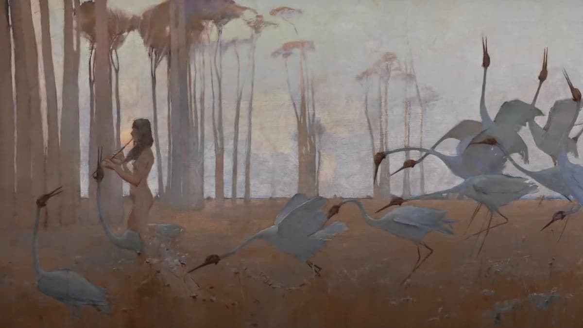 Video still of a painting.