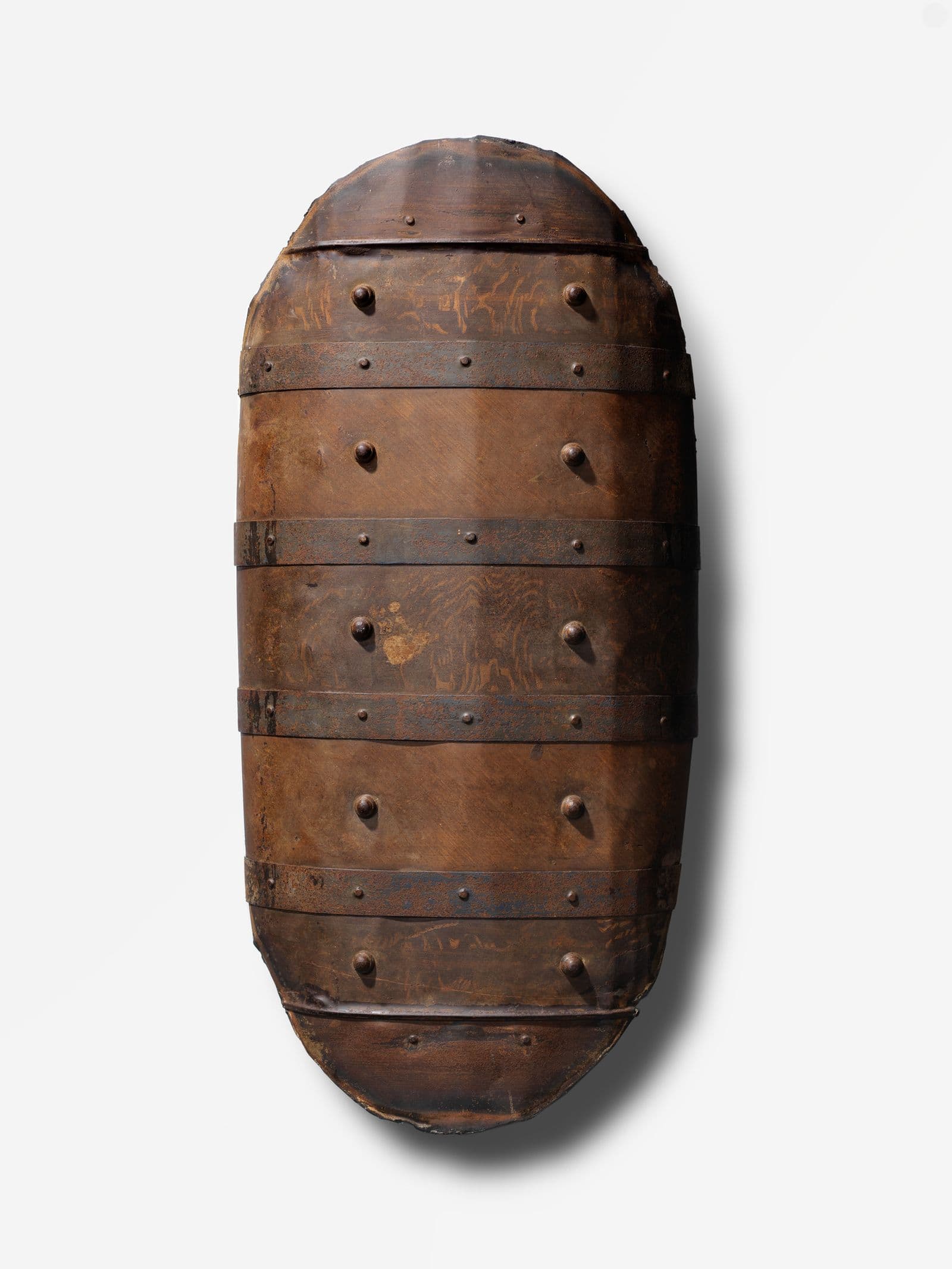A metal oval-shaped shield