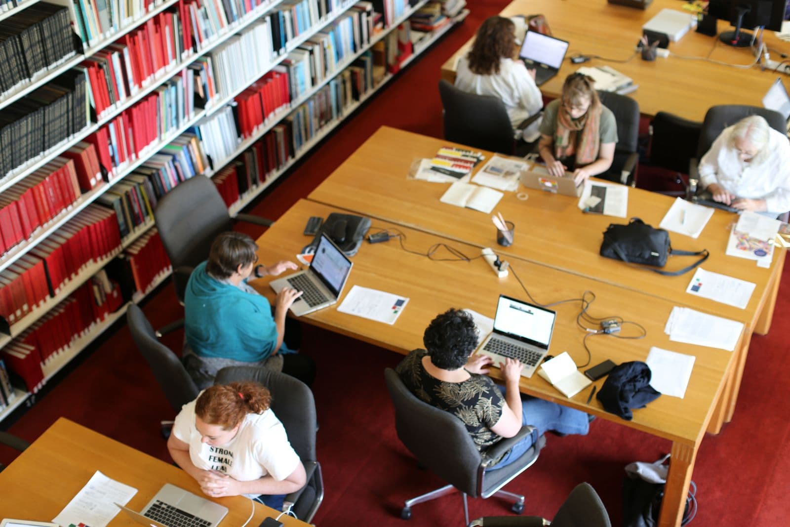 Photograph of library with desks from overhead